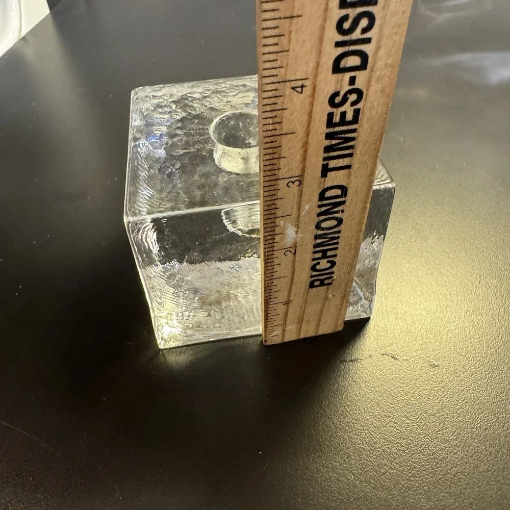 SIMON PEARCE Textures Glass  Cube CANDLE HOLDER Signed Ice ‎ Cube 3